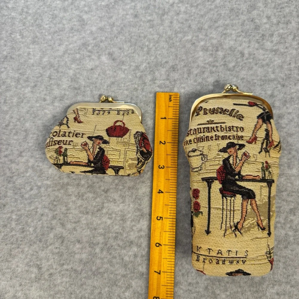 Tapestry Glass Pouch and Coin Purse Set With Elegant French Scene